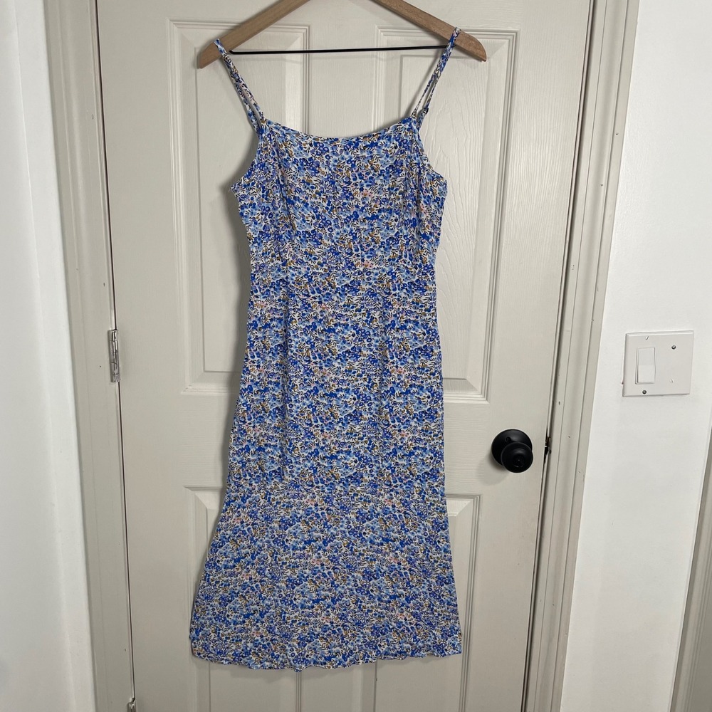 Floral Midi Sundress Womens Blue White Ditsy Print Fairy Cottagecore Feminine